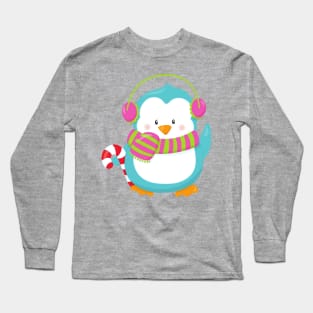 Cute Penguin, Blue Penguin, Penguin With Scarf Long Sleeve T-Shirt